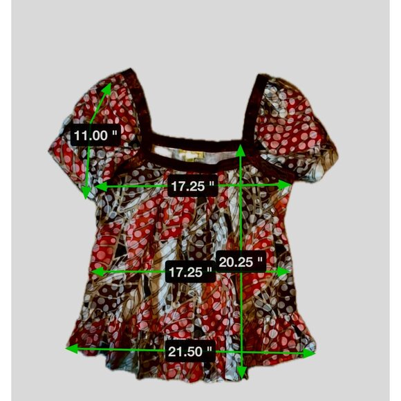 Cloze Chenault Boho Babydoll Blouse L Brown Red Sheer Geometric Whimsical Indie - Picture 6 of 6
